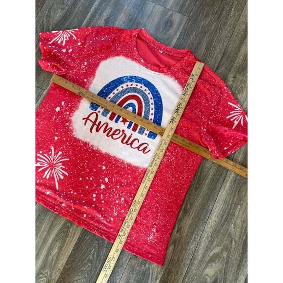 PATRIOTIC AMERICA SHIRT PULLOVER SHORT SLEEVE FIREWORKS USA FLAG WOMENS XL - Picture 6 of 7